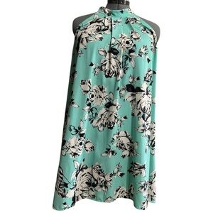 Chic Floral Halter Dress in Teal and Black